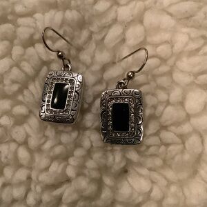 Intricate Silver and Black Rectangular Earrings